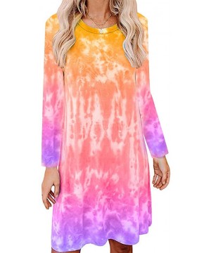 Nightgowns & Sleepshirts Women's Tie Dye Tank Sleeveless Knee Length Pleated Sun Dresses Pajama Sleep Shirt Lounge Dress - D-...