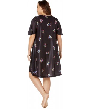 Nightgowns & Sleepshirts Women's Plus Size Short Sweeping Printed Lounger Nightgown - Blue Sapphire Floral (0544) - C219CYSII3M