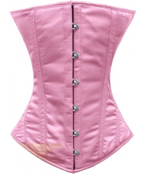 Bustiers & Corsets Heavy Duty 26 Double Steel Boned Waist Training Satin Underbust Tight Shaper Corset 8522-SA - Pink - C3122...