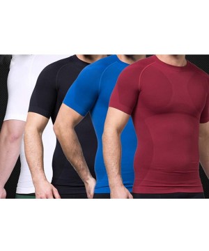 Shapewear Men's Cool Dry Short Sleeve Compression Shirts Workout Shirt Weight Loss Sports Base Layer T-Shirts - Red - C619E7L...