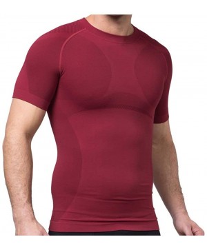 Shapewear Men's Cool Dry Short Sleeve Compression Shirts Workout Shirt Weight Loss Sports Base Layer T-Shirts - Red - C619E7L...