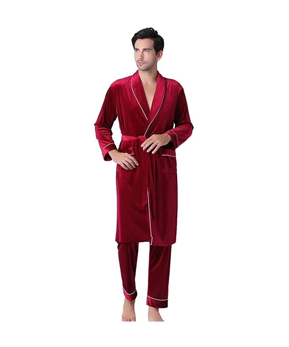 Sleep Sets Men's Slim Comfort Pajamas-New Long-Sleeved Foreign Trade Home Service Gold Velvet Pajamas Suit - Wine - C518AUET6O2