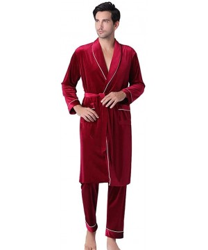 Sleep Sets Men's Slim Comfort Pajamas-New Long-Sleeved Foreign Trade Home Service Gold Velvet Pajamas Suit - Wine - C518AUET6O2