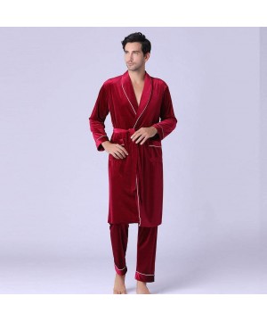 Sleep Sets Men's Slim Comfort Pajamas-New Long-Sleeved Foreign Trade Home Service Gold Velvet Pajamas Suit - Wine - C518AUET6O2