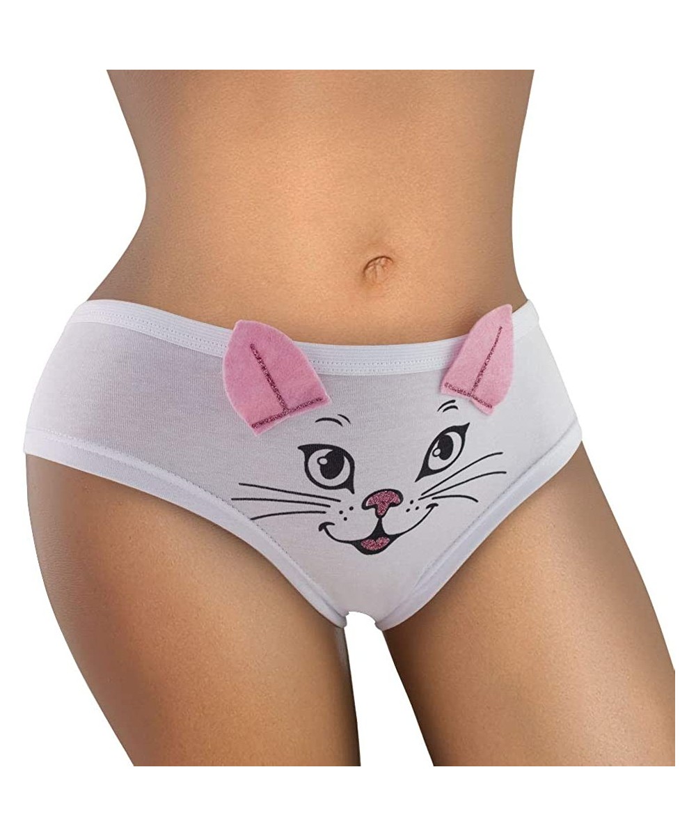 Panties Kitten Panty Cute&Sexy Hipster Bikini Women's Funny Undies Underwear Pussycat Novelty Design - White - CQ18U6Z0G0O