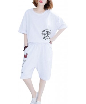 Sets Women's Pajama Sets Outfits Casual Short Sleeve Summer Shorts Pjs Set Sleepwear Tracksuit - White - CG19CGO5668