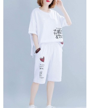 Sets Women's Pajama Sets Outfits Casual Short Sleeve Summer Shorts Pjs Set Sleepwear Tracksuit - White - CG19CGO5668