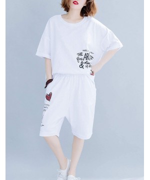 Sets Women's Pajama Sets Outfits Casual Short Sleeve Summer Shorts Pjs Set Sleepwear Tracksuit - White - CG19CGO5668