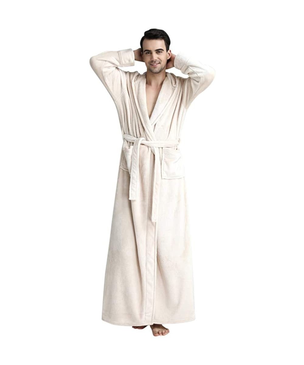 Robes Men's and Women's Bathrobes Autumn and Winter Hooded Thicken Flannel Robe Bathrobe Gown Pajamas Sleepwear with Belt - M...