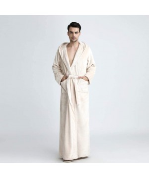 Robes Men's and Women's Bathrobes Autumn and Winter Hooded Thicken Flannel Robe Bathrobe Gown Pajamas Sleepwear with Belt - M...