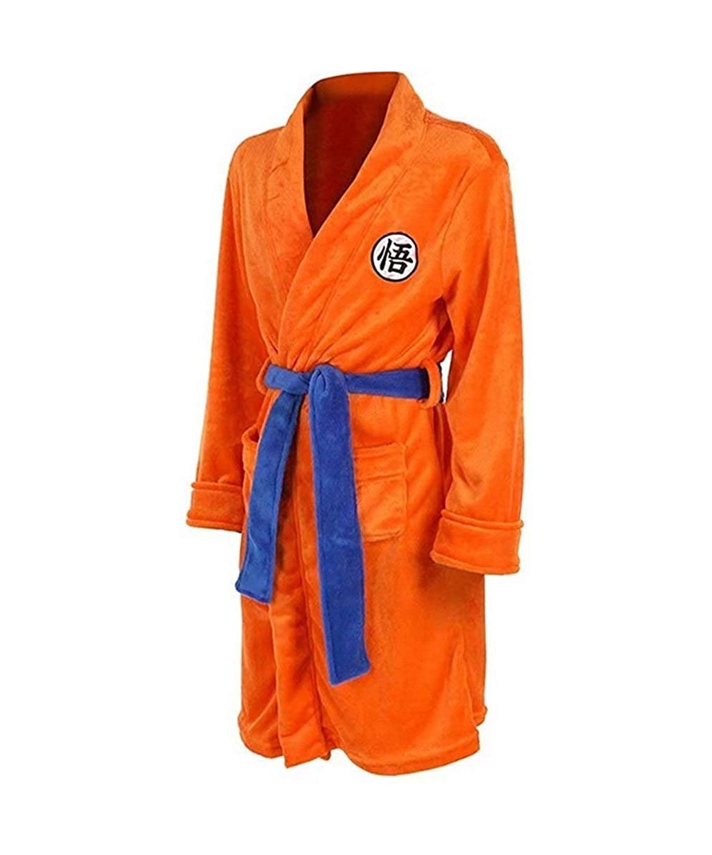 Robes Mens Kimono Bathrobe Sleepwear Casual Knee Length Orange Robe Pajamas Cloak - CM1938X9W27