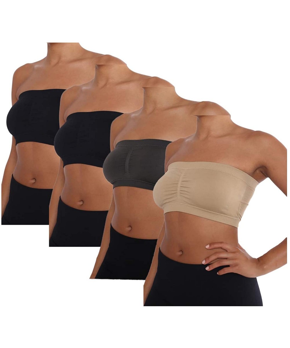 Bras Women's Basic Padded Bandeau Bra Top - Strapless Seamless Wire-Free Comfort REG and Plus Sizes 3 & 4 Combo Packs - Black...