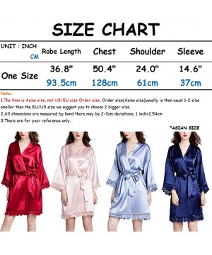 Robes Bath Robe Pajamas Women Lace Silk Kimono Dressing Gown Lingerie Robe - Dark Blue - C2194QXEQR4