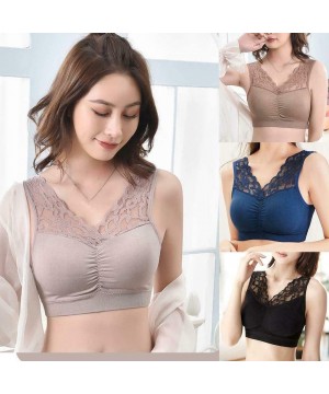 Bras Push Up Comfort Super Elastic Breathable Nylon Lace Bra - Black + Khaki - CP19DYQOO57