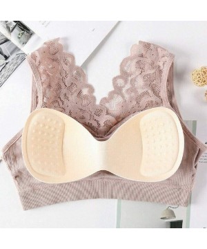 Bras Push Up Comfort Super Elastic Breathable Nylon Lace Bra - Black + Khaki - CP19DYQOO57