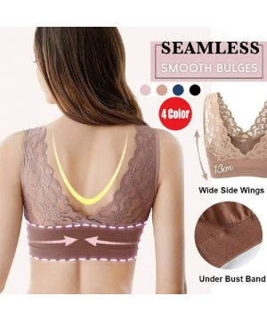 Bras Push Up Comfort Super Elastic Breathable Nylon Lace Bra - Black + Khaki - CP19DYQOO57