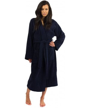 Robes Women's Robe Turkish Cotton Terry Kimono Bathrobe - Navy - CH11I9B10BR