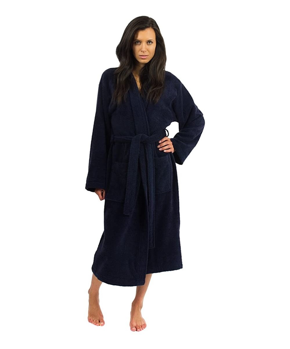 Robes Women's Robe Turkish Cotton Terry Kimono Bathrobe - Navy - CH11I9B10BR