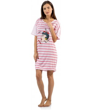 Nightgowns & Sleepshirts Women's Short Sleeve Printed Scoop Neck Sleep Tee One Size - Pink Geisha - C812NYJ5ISO