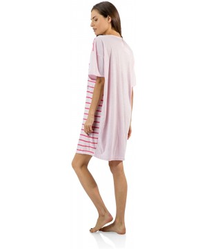 Nightgowns & Sleepshirts Women's Short Sleeve Printed Scoop Neck Sleep Tee One Size - Pink Geisha - C812NYJ5ISO