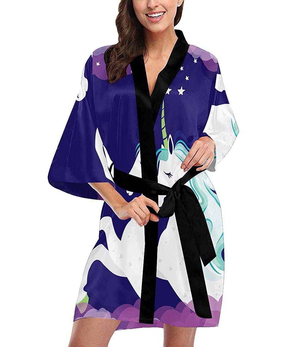 Robes Custom Unicorn Star Cartoon Floral Women Kimono Robes Beach Cover Up for Parties Wedding (XS-2XL) - Multi 3 - C0194TDXS2Y