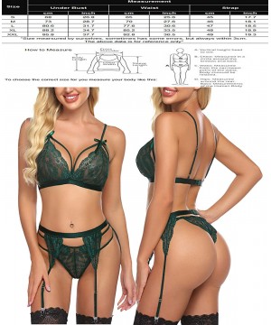 Baby Dolls & Chemises Women Lace Lingerie Set with Garter Belt Strap Bra and Panty Babydoll - Dark Green - CP196WH4MZX