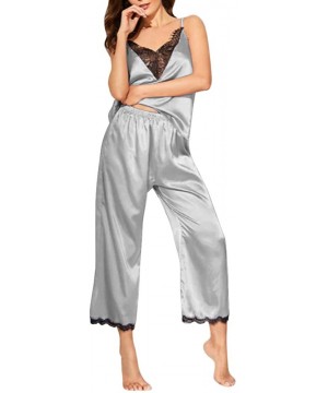 Sets Womens Sexy Cami Silk Pajamas Set Soft Satin Lace-Like Nightwear Pajamas Lingerie. - Grey - CO18Z5ARZKU