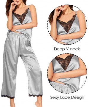 Sets Womens Sexy Cami Silk Pajamas Set Soft Satin Lace-Like Nightwear Pajamas Lingerie. - Grey - CO18Z5ARZKU