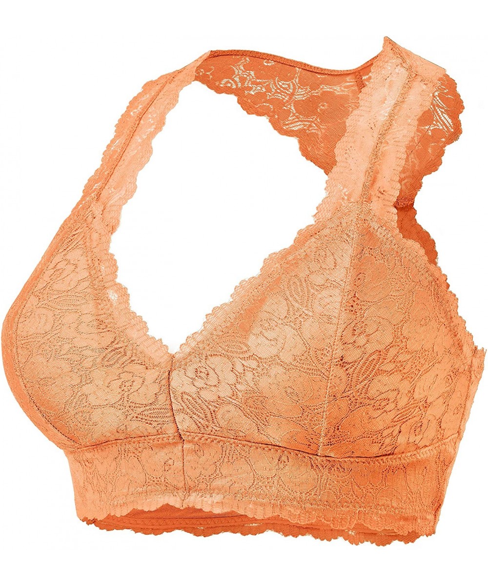 Bras Women's Sexy Racerback Lace Bralette Bustier Breathable Crop Top Lace Bra (S-3XL) - Peach - C1199OGAK2W