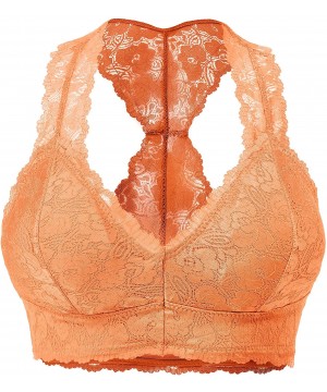 Bras Women's Sexy Racerback Lace Bralette Bustier Breathable Crop Top Lace Bra (S-3XL) - Peach - C1199OGAK2W