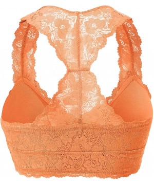 Bras Women's Sexy Racerback Lace Bralette Bustier Breathable Crop Top Lace Bra (S-3XL) - Peach - C1199OGAK2W