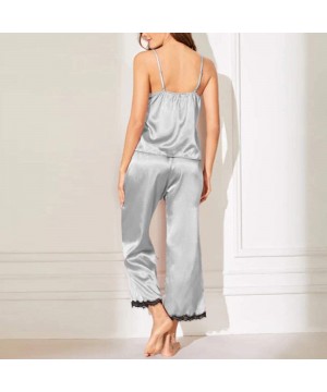 Sets Womens Sexy Cami Silk Pajamas Set Soft Satin Lace-Like Nightwear Pajamas Lingerie. - Grey - CO18Z5ARZKU