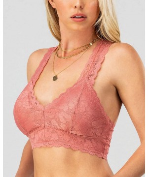 Bras Women's Sexy Racerback Lace Bralette Bustier Breathable Crop Top Lace Bra (S-3XL) - Peach - C1199OGAK2W