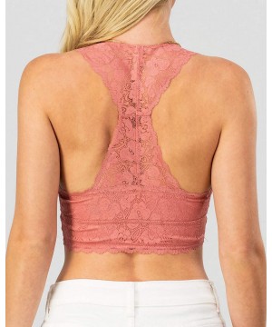 Bras Women's Sexy Racerback Lace Bralette Bustier Breathable Crop Top Lace Bra (S-3XL) - Peach - C1199OGAK2W