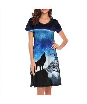 Nightgowns & Sleepshirts Womens Arctic Wolf Looking in The Stars Sleepwear Printed Nightgown Holiday Nightshirt Dress Sleep D...