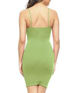 Shapewear Women's Nylon Seamless Long Cami Slip Dress- Plus Size and One Size - Apple Green - CK11USLN7XF