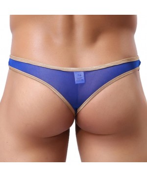 G-Strings & Thongs Mens Sheer Openwork Thongs G-String T-Back Underwear Briefs Panties Shorts - Blue - CZ18AZ5M8QT