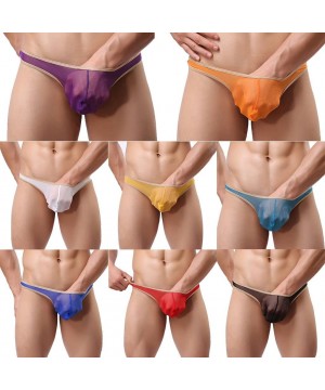 G-Strings & Thongs Mens Sheer Openwork Thongs G-String T-Back Underwear Briefs Panties Shorts - Blue - CZ18AZ5M8QT