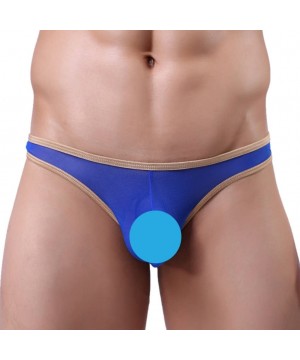 G-Strings & Thongs Mens Sheer Openwork Thongs G-String T-Back Underwear Briefs Panties Shorts - Blue - CZ18AZ5M8QT