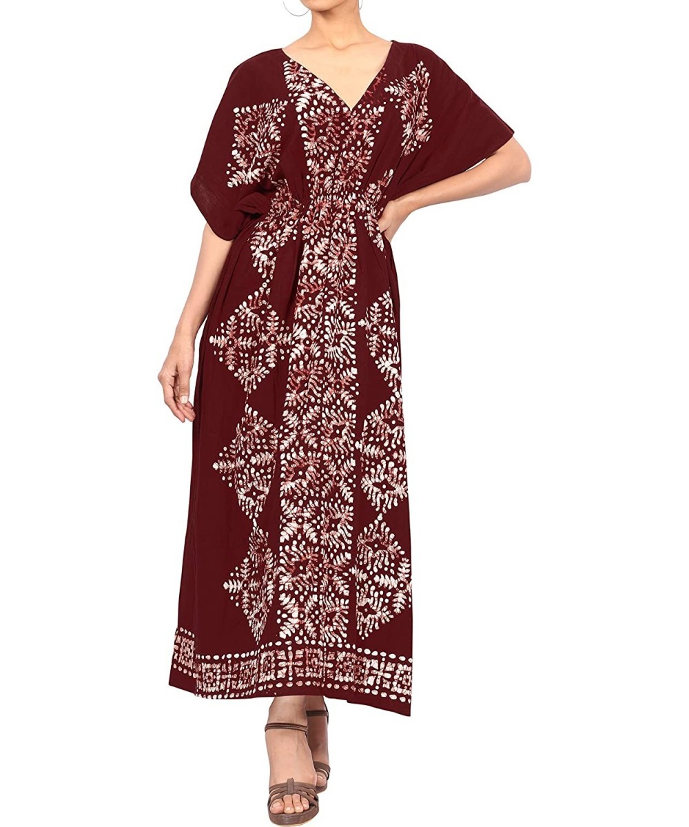 Nightgowns & Sleepshirts Women's Maxi Caftan Kimono Dresses Loungewear Cover Ups Hand Batik A - Brown_r11 - CA11FGZCF95