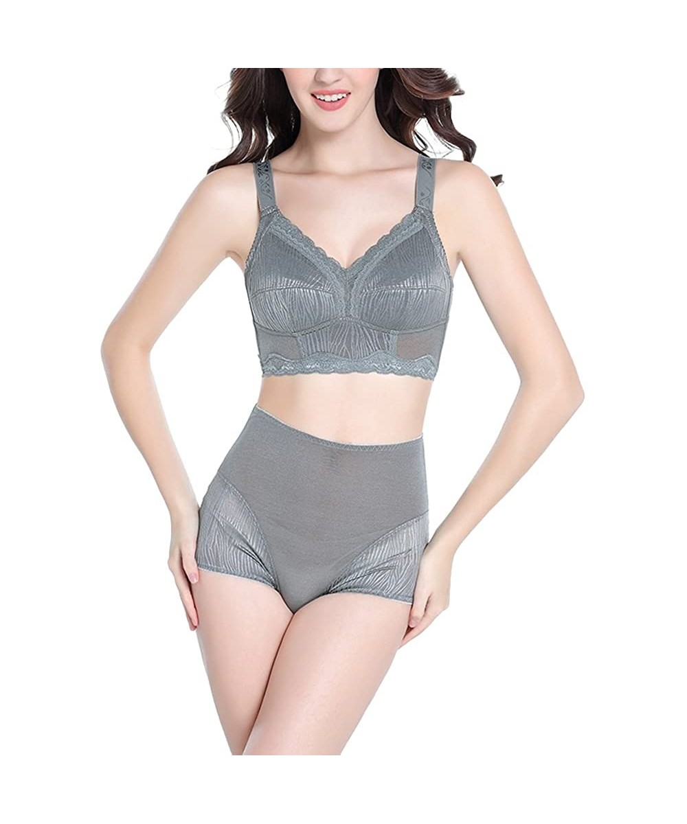 Bras Women's Bra Full Cup Lace Large Size Lingerie No Rims Gather Underwear Brassiere - Gray - CU185S6WZUQ