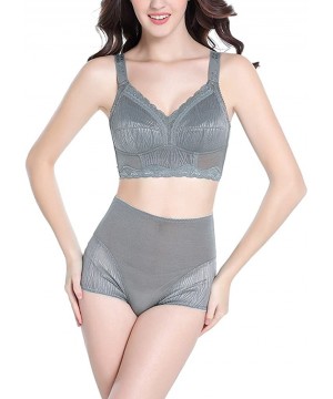 Bras Women's Bra Full Cup Lace Large Size Lingerie No Rims Gather Underwear Brassiere - Gray - CU185S6WZUQ