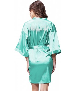 Robes Rhinestone Bride Robe for Women Women's Satin Kimonoe for Bridesmaid and Bride Wedding Party - Mint Green - CR199QOIQGU