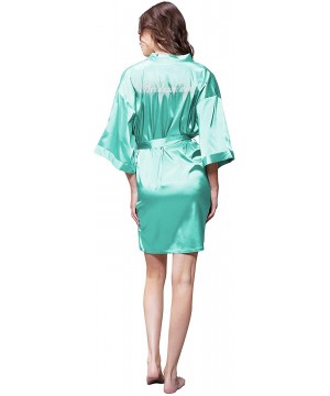 Robes Rhinestone Bride Robe for Women Women's Satin Kimonoe for Bridesmaid and Bride Wedding Party - Mint Green - CR199QOIQGU