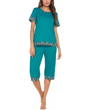 Sets Women's Pajama Set Stylish Print O-Neck Short Sleeves Top with Capri Pants Sleepwear Pjs Sets - Spring Green - CH198EALLGE