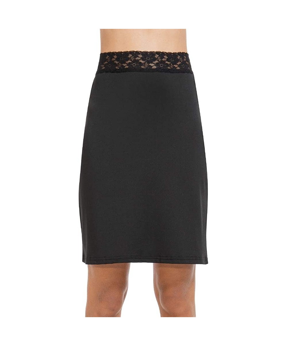 Slips Half Slips for Women Underskirt Short Mini Skirt with Floral Lace Waistband - Black - C718NUAO7S7