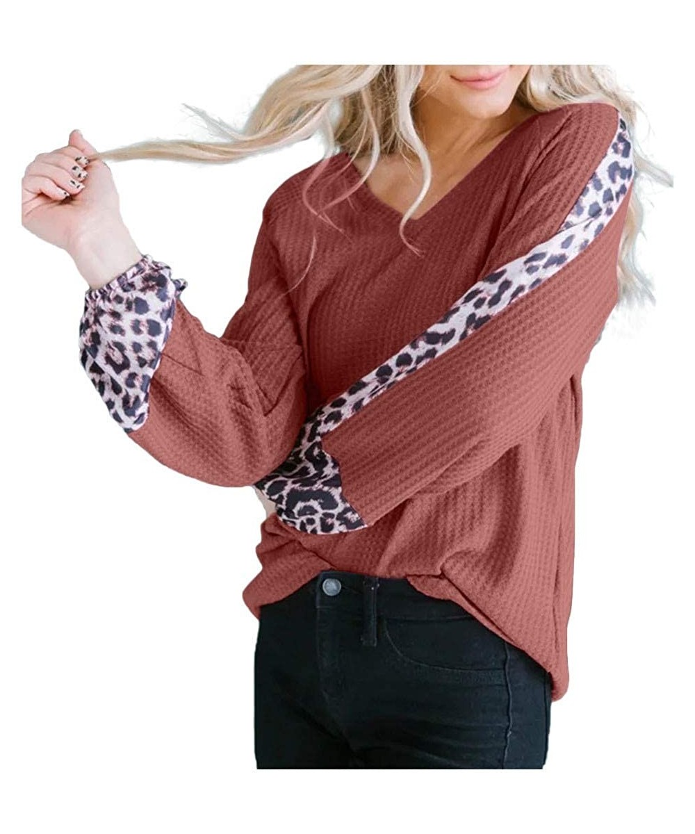 Thermal Underwear Women's Loose Plus Size Patchwork Print Shirt Long Sleeve O-Neck Pullover Tops - A-red - CN193ZL5H7K