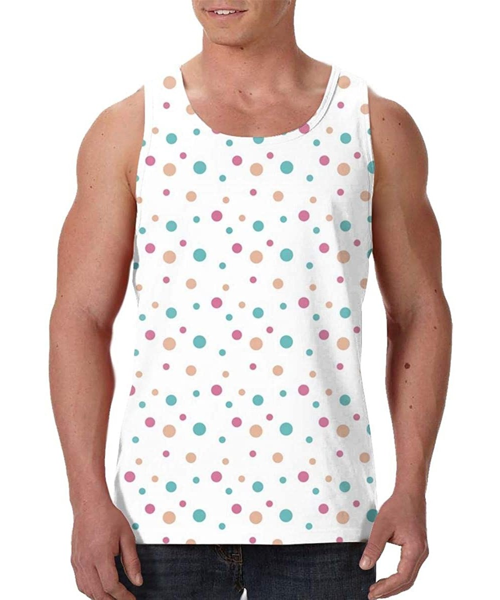 Undershirts Men's Sleeveless Undershirt Summer Sweat Shirt Beachwear - Dots - Black - CU19CK69CYM