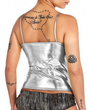 Camisoles & Tanks Women's Sexy Wet Look Metallic Camisole Basic Tank Tops - Silver - C4198KSTWRG