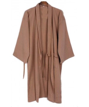 Robes Japanese Style Men Thin Cotton Bathrobe Pajamas Kimono Gown Bathrobes Sleepwear-F08 Camel - CZ18UWO5EQR